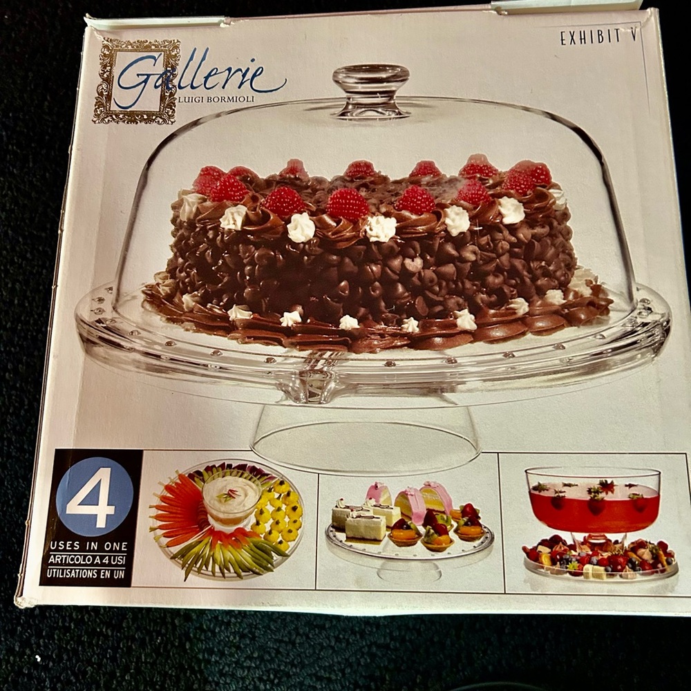 4 Uses Cake Stand with Cover,5 Section Divided Plate,Punch Bowl,Pedestal Plate
